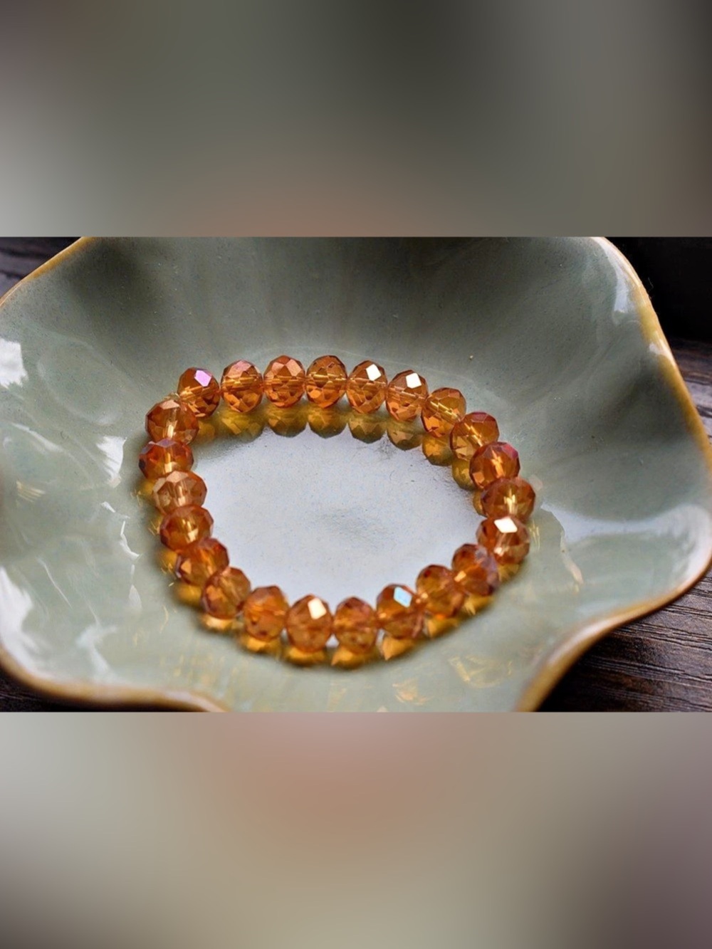 Amber Faceted Crystal Beaded Stretch Bracelet Orange Honey Glass Beads